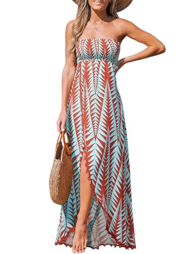 Image of CUPSHE Women's Maxi Dresses Sleeveless Lace Casual Smocked Strapless Slit Long Summer Formal Sun Dress