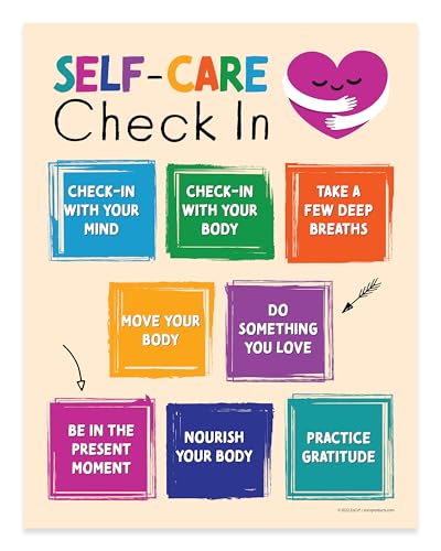 ZOCO – Self-Care Check- Poster – Mindfulness & Mental Health Wall Art for Teens & Adults – Ideal for Therapy, Counseling, School, or Home – Laminated 17x22