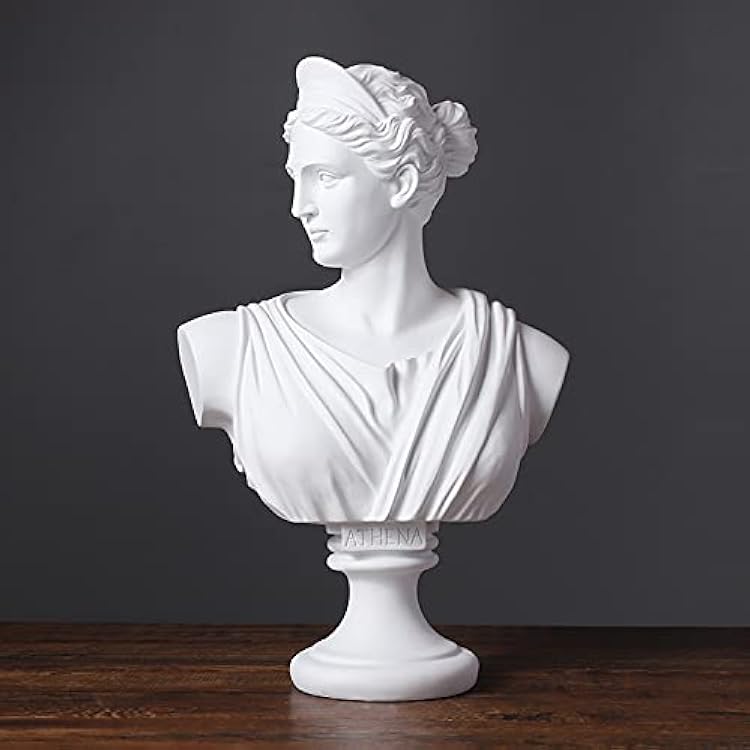 YUEOECOR 14.2in Greek Statue of Diana, Classic Roman Bust Greek Mythology White Sculpture for Home Decor