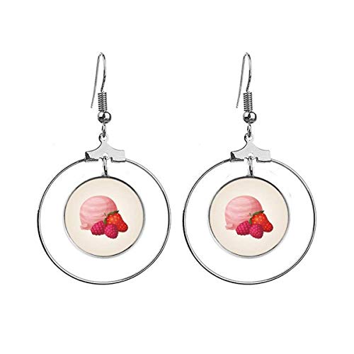 Boucles d'oreilles créoles motif boule de glace émaillée rose raisin