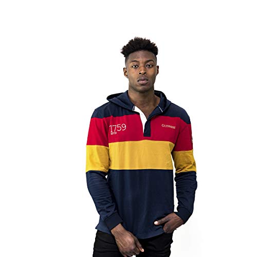 GUINNESS Navy Panelled Hooded Rugby Jersey,Navy / Red / Yellow,XX-Large