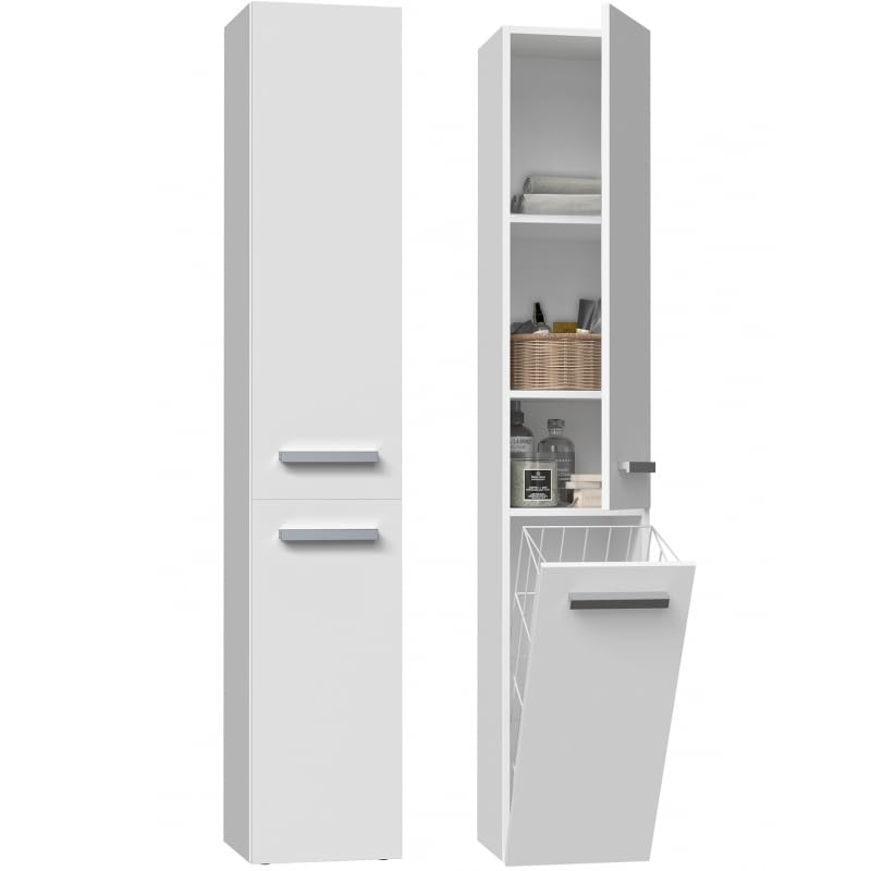 CDF Bad Hochschrank 174 cm Wäscheschrank mit Wäschekorb Badezimmerschrank...