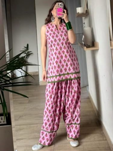 Image of LookMark Women's Rayon Printed Kurta Set with Farshi Salwar | Traditional Ethnic Co-ord Set for Women | Office, Casual Wear-AZ-YS-OG3-KS2337