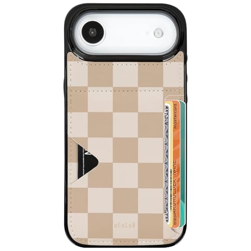 uCOLOR for iPhone Air Case with Card Holder- Slim Leather Wallet Case Credit Card Holder Moneymate 8-Foot Drop Protective Hidden Card Slot Cover for Women Man (Checkered, iPhone Air)