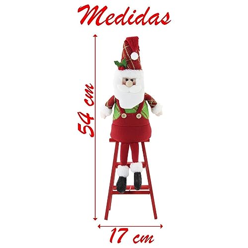 Boneco Papai Noel Natal Em Tecido Escada 54cm