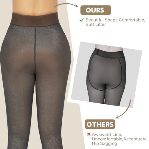 Image of X-CHENG Fleece Lined Tights Sheer Women - Fake Translucent Warm Pantyhose Leggings Sheer Thick Tights for Winter