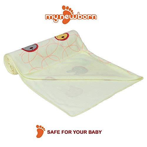 Image of My NewBorn Baby Towel Cotton Printed with Mix Cartoon Prints (Sky Blue and Yellow) - Set of 2 Pieces