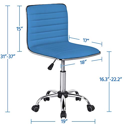 Topeakmart Office Chair Low-Back Armless Desk Chair Leather Ribbed Computer Chair Adjustable Height And 360° Swivel, Blue #TOP2