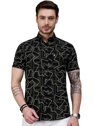 Image of Majestic Man Slim Fit Floral Printed Pure Cotton Casual Half Sleeve Shirt
