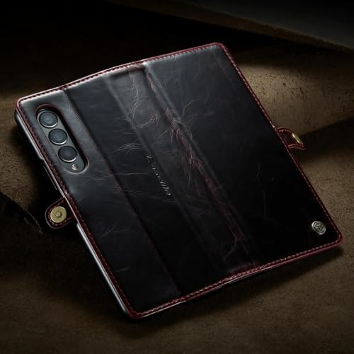 Housse de protection intégrale Galaxy Z Fold 5 4 3 rouge avec fente pour carte bancaire
