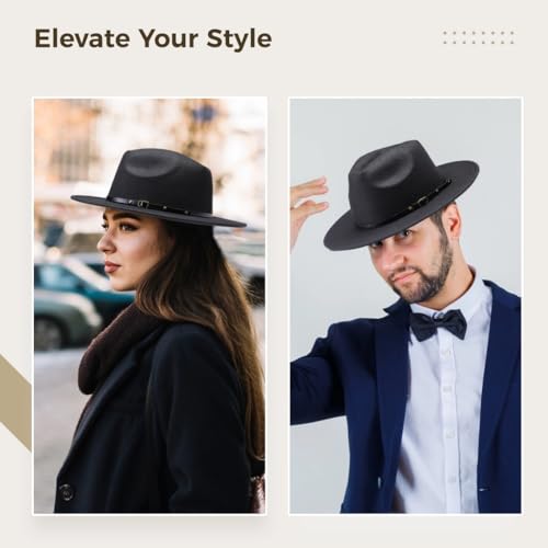 Belt Buckle With Flat Brim Hats, Weddings Adjustable Woolen Fedora Hats, Four Colors, Parties, Camping, Clubs, Woolen Dress Hats, 4-Pack Vintage Woolen Fedora Hats3