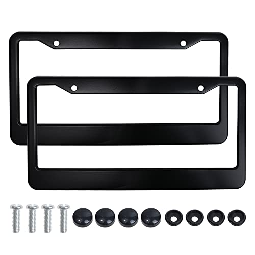 Tongze Black License Plate Frames: Aluminum Alloy Electroplated Surface License Plate Frame Universal For Men/Women For Front & Rear Car Tag With Anti-Theft Screw Fastener, 2 Pack #TOP6