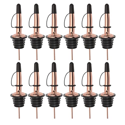 Image of Pafusen 12 Pack Liquor Bottle Pourers, Liquor Pour Spout for Liquor Bottles, Stainless Steel Olive oil Dispenser Spout, Alcohol Pourer Dust Caps Covers Fixed, Rose Gold