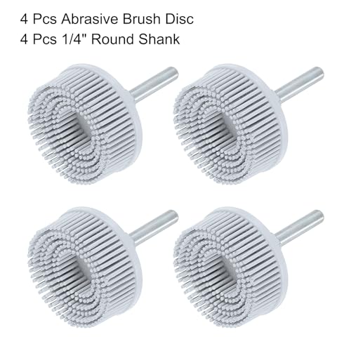 Image of HARFINGTON 4pcs Bristle Disc 2 inch 120 Grit R-Type Abrasive Brush Coarse Bristle Disc Deburring Electric Disc Brush Attachment with 1 /4 inch Round Shank Abrasive Coating Removal Disc for Metal, Gray