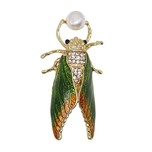 Image of Enamel Crystal Pearl Cicada Brooch Pin Fahsion Gold Plated Rhinestone Insect Lapel Pins Brooches Scarf for Women Girl Jewelry Gift (Cicada Brooch)