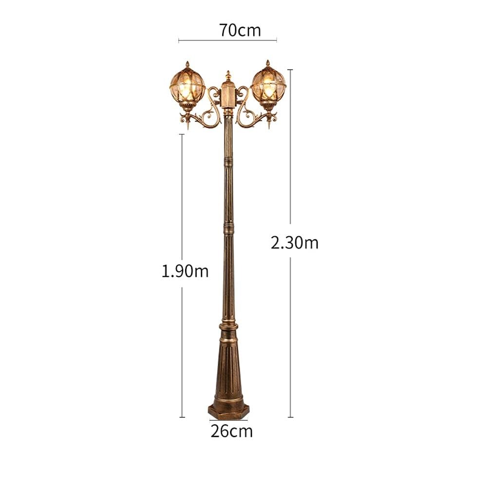 Decking Post Lights Lamp Post Lights Outdoor, 2-Lights High Pole E27 Pillar Lamps Globe Glass Waterproof Road Lighting Fixtures (Bronze Height: 1.7M) (Bronze Height: 2.3M)
