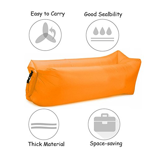 Bry Inflatable Lounger Air Chair Sofa Bed Sleeping Bag Couch for Beach Camping Lake Garden (Orange) - Thumbnail 3
