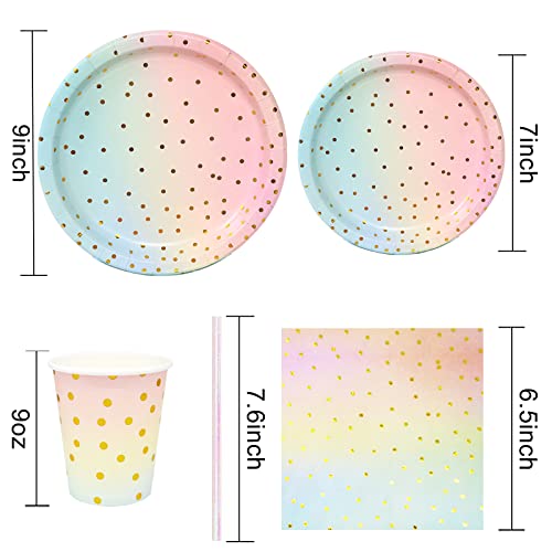 Gudvilla Pastel Plates Rainbow Party Plates Colorful Plates And Napkins Party Supplies Disposable Tableware Set For Girls Baby Shower Bridal Shower Birthday Party #TOP2