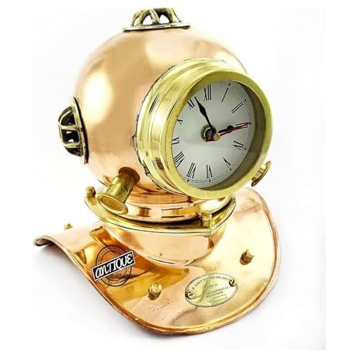 Vintage Table Clock Brass Handmade Maritime Scuba Dive Helmet Nautical Shelf Boat Clocks Home Collectible Decor