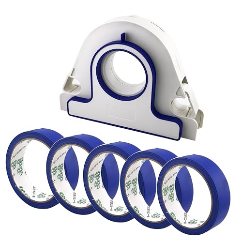 Wanym Masking Tape Applicator for Painting 25mm Tape Dispenser with 5 Rolls Painters Tape Built-in Scraper Professional Painter Tape Applicator for DIY Crafts Tape Trim and Door Frames Blue