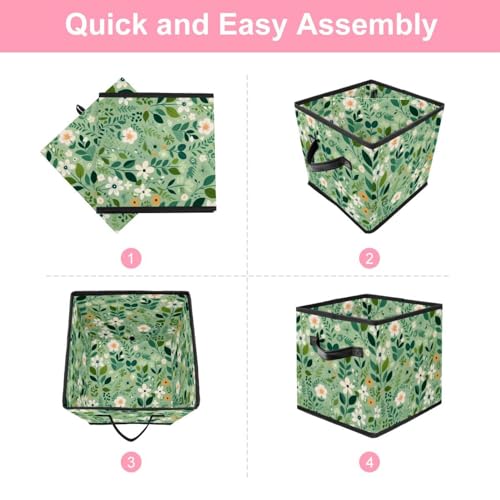 Boîte de rangement pliable motif floral vert pour harmoniser le salon - 7