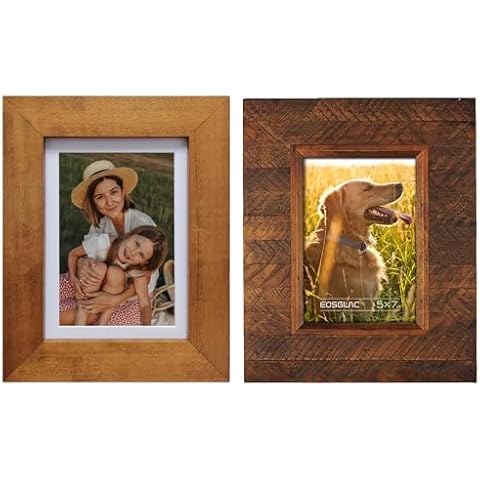 Eosglac Set of 2 Brown Rustic Wood Picture Frames 5x7 inch for Tabletop or Wall Hanging Home Office Decor Cover