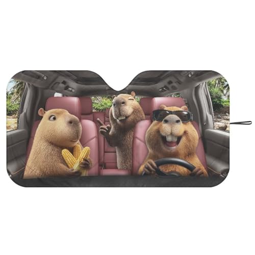 Image of Capybara Car Front Windshield Sun Shade Auto Sun Shades Foldable Automotive Interior Accessories for Sun Protection Auto Sun Heat and UV Rays Blocker