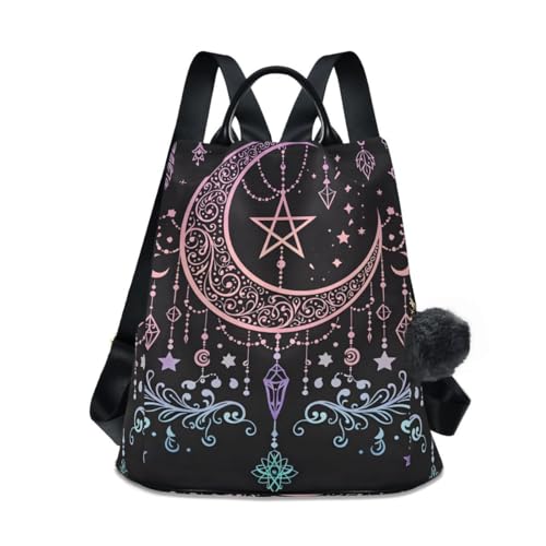 Image of ALAZA Boho Chic Style Star Pentagram Keys Feathers Backpack for Daily Shopping Travel