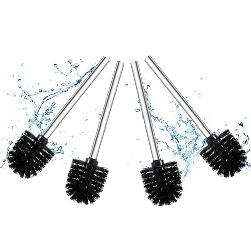 Juego de 4 cepillos de inodoro de color negro, 6,5 cm de diámetro, color negro, escobilla de inodoro con mango de acero inoxidable, cabezales de cepillo extraíbles, escobilla de inodoro de acero