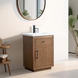 Vanity Art 24 inch Bathroom Vanity with Sink, Solid Poplar Wood, Vanity Cabinet with Doors and Removable Shelf, Modern Wood Cabinet with Marble Top, Ceramic Sink,VA70-24-T