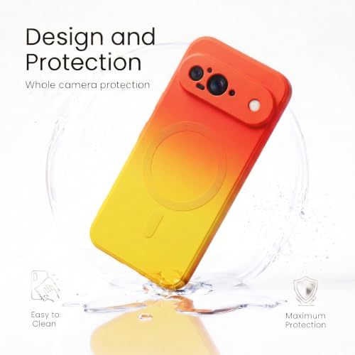 Image of amazon basics Gradient Mag-Safe Case for Google Pixel 9 | Soft Silicone Shockproof Cover with Camera Protection | Slim Lightweight Design | Smooth Touch & Durable - Orange & Yellow