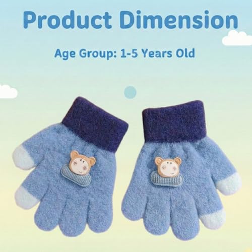 Image of Kraptick Kids Winter Gloves - Ultra-Soft Thick Knit Fuzzy Warm Mittens for Boys & Girls Cute Bear Patch Thermal Hand Warmers for Toddlers & Children -2