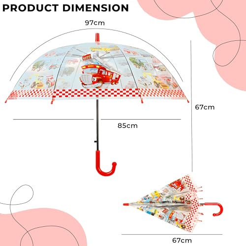 Image of Kraptick Transparent Printed Umbrella for Kids, Stylish & Cute Child Safe Umbrella for Rain, Automatic Water-Proof Umbrellas for Children's /Boys /Girls /Kids (MFP /1112-V)