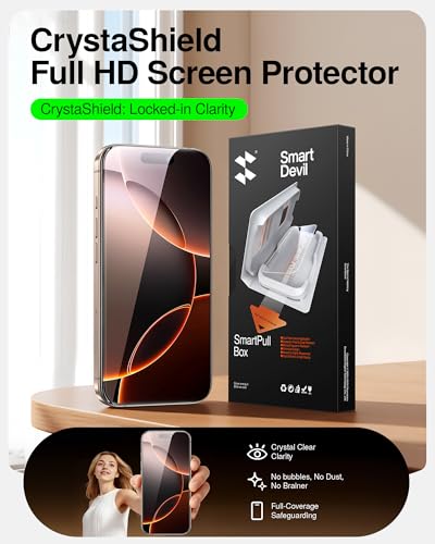 Image of SMARTDEVIL 2 Pack Tempered Glass for iPhone 16 Pro Screen Protector | SmartPull Box Bubble-Free Instant Install Applicator, 9H Military-Grade Protection, Case-Friendly