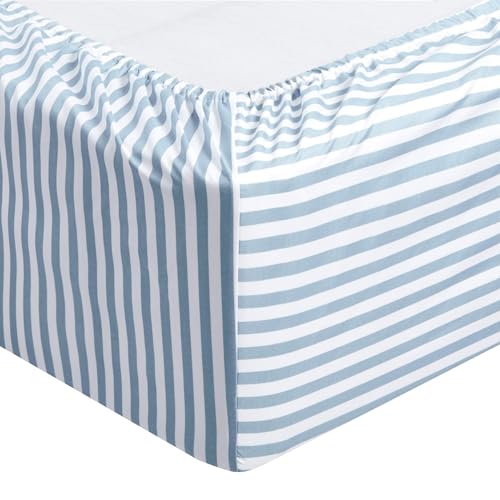 Image of Amazon Basics Breathable, Brushed Microfiber Wrinkle Resistant 3 Piece Bed Sheet Set with 14-Inch Deep Pockets, Twin, Dusty Blue Pinstripe, Printed