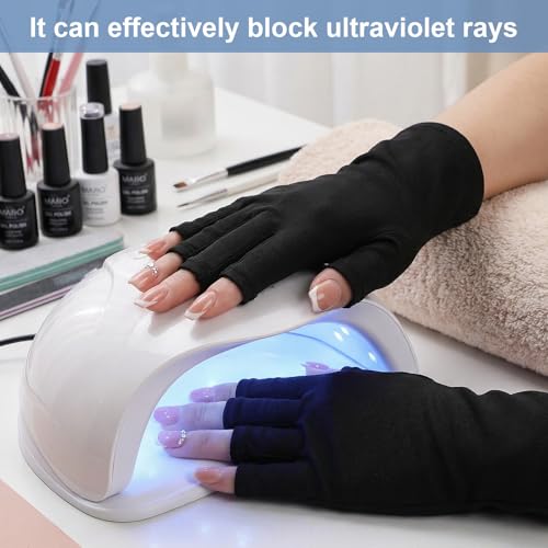 Xinjoduz 2 STK UV Handschuhe Nägel Professionelle UPF Fingerloses Design UV Schutz Handschuhe Für Gel-Maniküre, Schützt Vor Uva/Uvb-Strahlen Von UV-Lampe (Einheitsgröße, Schwarz)