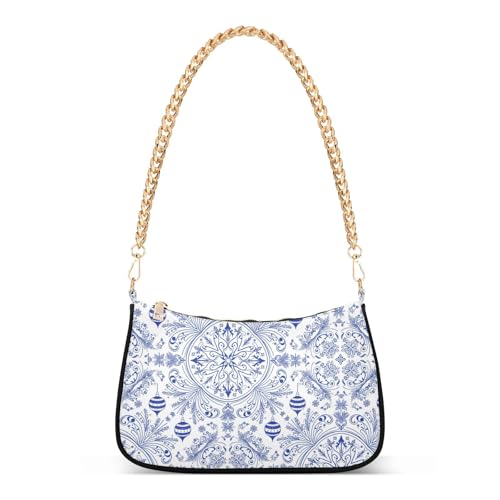 Sac à main pour femme bicolore bleu et blanc avec chaîne chic