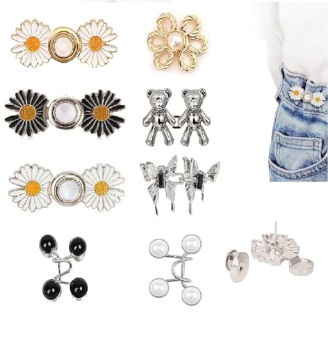 Image of YEKDA Denim Button Kit - 8 PCS Assorted Jeans Buttons for Quick Fix & DIY Adjustment - No-Sew Snap-On Metal Buttons for Pants, Skirts, Shorts - Easy Waist Size Control