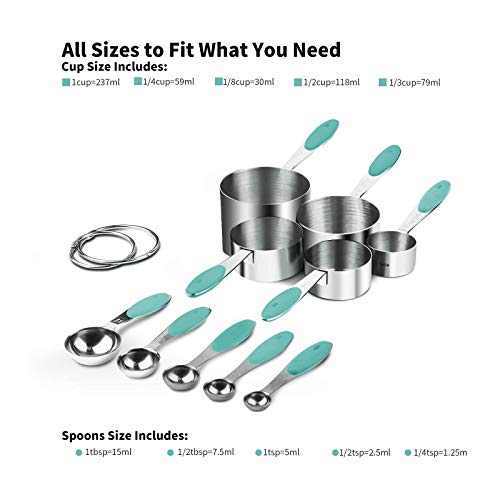 Image of U-Taste Measuring Cups Spoons Set, 18 /8 Stainless Steel, 10Pcs, Aqua Sky