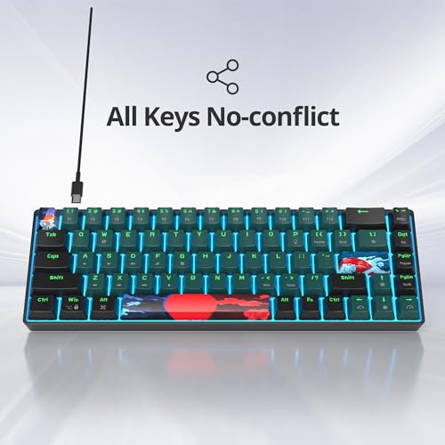 Image of Protable 60% Percent Gaming Keyboard Mechanical, Mini Compact Ice-Blue LED Backlit 68 Keys Wired Office Keyboard with Red Switch for Mac /Win /PS4 /PS5(68Green /red Switch)
