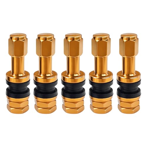 MTRPS 5PCS TR43E/VS43 Tubeless Metal Clamp-in Valve Stems, Outer Mount Aluminum Alloy Valve Stems Replacement, Universal Tyre Valve Stem for 0.453" Diameter Rim Hole, Car Accessories (Golden)