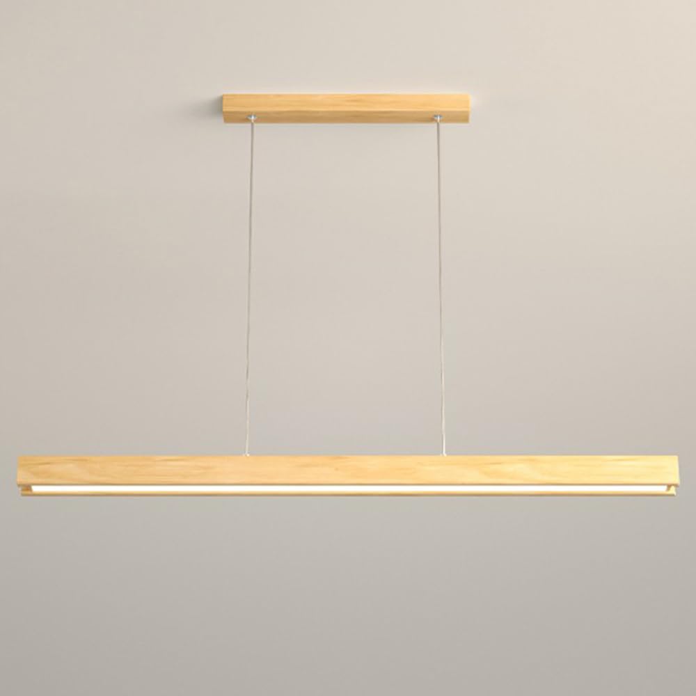 Liniowa drewniana lampa wisząca, długa lampa do bagażnika z białym akrylowym abażurem, żyrandol LED, prostokątne światła jesionowe, światła dla (kolor: możliwość przyciemniania, rozmiar 100 cm)