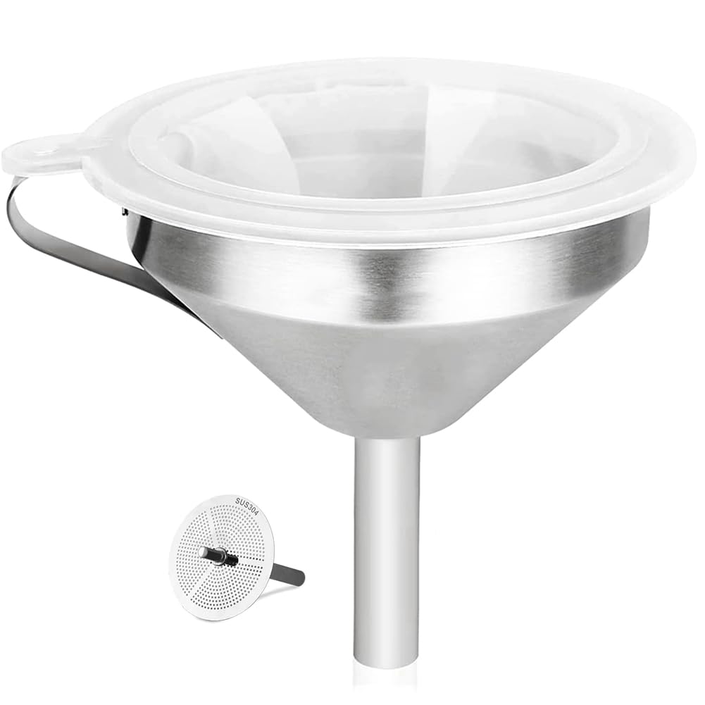 CTRLZS 5.9 Inch 304 Stainless Steel Kitchen Funnel With 200 Mesh Food Filter Strainer For Transferring Liquids, Oil, Making Jam Easy To Use