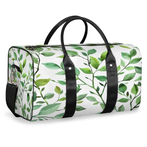 Eucalyptus Leaf Sage Green Spring Travel Duffle Bag, Sports Gym Bags for Women Men, Carry On Weekender Overnight Workout Airplane Trips Bag