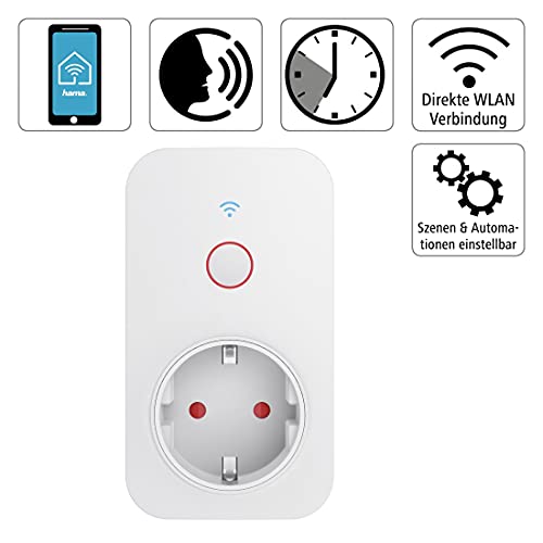 Hama WLAN-Steckdose (funktioniert ohne Hub, 3680 W, ferngesteuert via Amazon Alexa/Google Home/App, 2,4 GHz, Smart Steckdose, kompatibel mit Echo/Echo Dot/Echo Spot/Echo Plus/Echo Show)