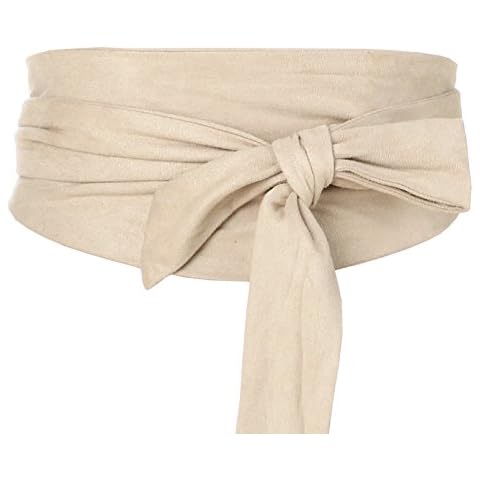 shengweiao Women's Self Tie Wrap Around Obi Waist Band Cinch Boho Belt (Apricot) Cover