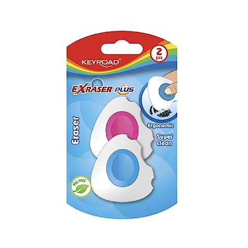 KEYROAD Radiergummi EXRASER PLUS/Radierer für Bleistift und Buntstift/ 2 Stück -Blister/Mischung aus Farben/Ideal für Schule und Büro