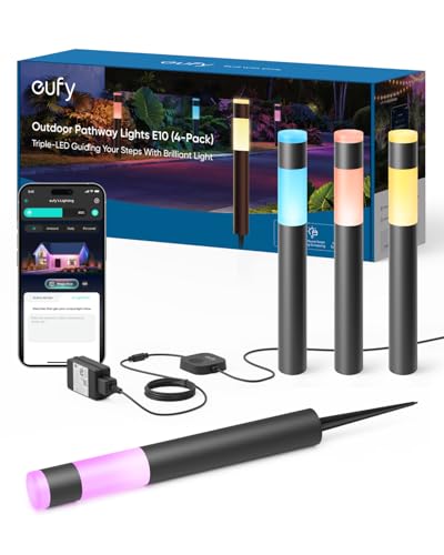eufy Outdoor Pathway Lights E10 4-Pack Smart Wired RGBWW LED Landscape Lights 350lm IP65 Waterproof for Yard Work with Alexa Endless AI Light Themes for Christmas Halloween Link with Cameras