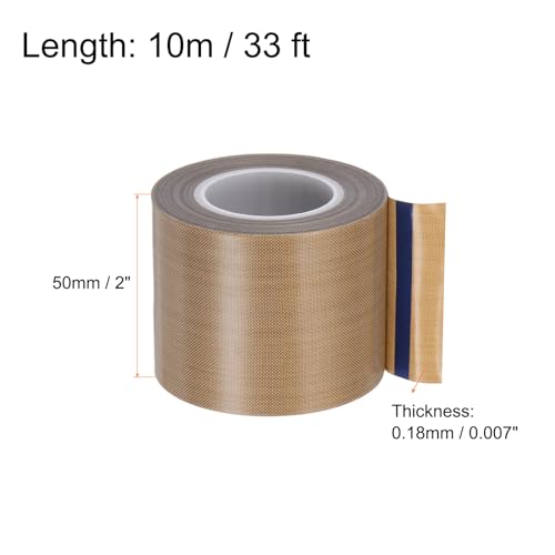Image of HARFINGTON Fabric PTFE Tape Roll, 2 inch x 33ft High Temperature PTFE Adhesive Tape 0.18mm Thickness for Vacuum Sealer Machine Hand Sealers, Brown