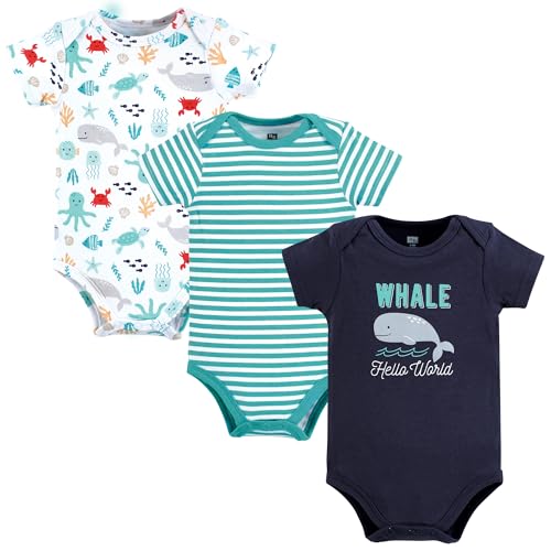 Image of Hudson Baby Unisex Baby Cotton Bodysuits, Sea Characters, 3-6 Months